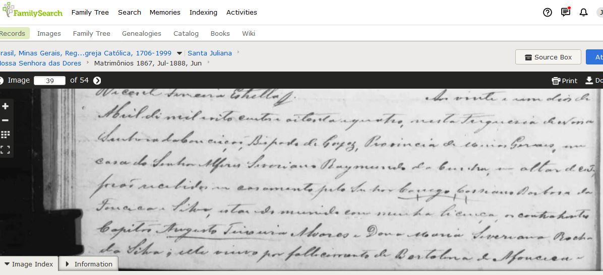 Cas Araxa Capitao Augusto Teixeira Alvares 2a nupcias com Maria Severiano Rocha da Silva viuvo de Bartholina de Affonseca e Silva 21 April 1884 pg 665 close A