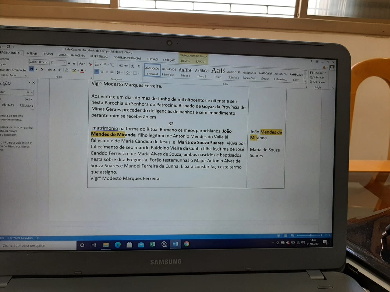 Cas Joao Mendes de Miranda e Maria de Souza Soares 21 Jun 1886 Transcricao Dr Adeilson Patrocinio Photo