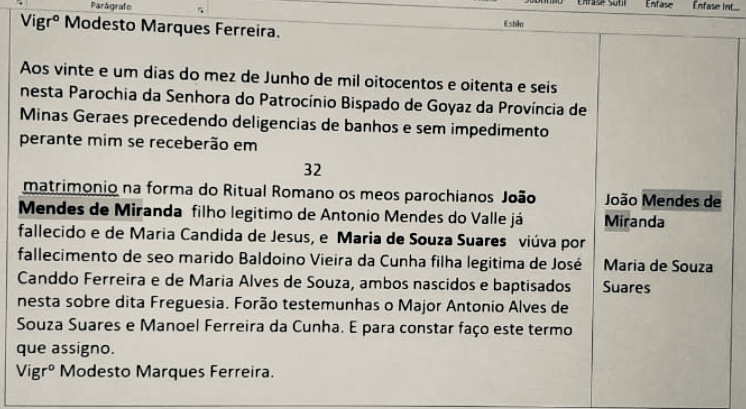 Cas Joao Mendes de Miranda e Maria de Souza Soares 21 Jun 1886 Transcricao Dr Adeilson Patrocinio