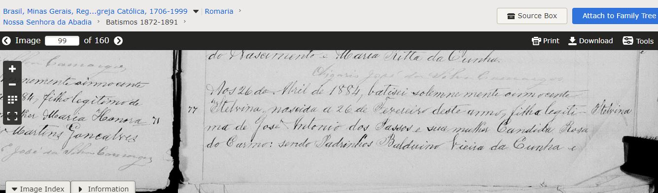 Clenia Reis 13 e1 Sterina f. Jose Antonio de Passos e Candida pad BALDOINO VIEIRA DA CUNHA 26 apr 1884 Romaria