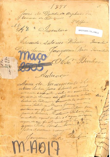Inventario Ana Joaquina Rosa Pag 1 - com filho Eduardo Antonio Ribeiro Patrocinio 1897
