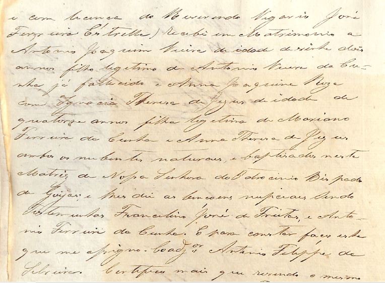 Inventario Antonio Vieira da Cunha pag 48a Cas Antonio Joaquim vieira cc Ignacia Thereza de Jesus prima 3o grau A