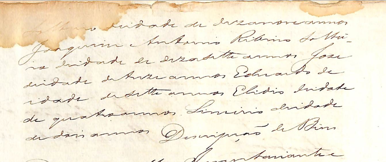 Inventario Antonio Vieira da Cunha pag 5 filhos Jose 13 Anos em 1859 logo nascido 1846