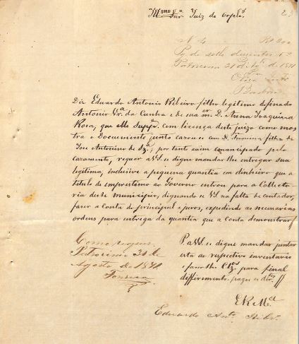 inventario Antonio Vieira da Cunha pag 64 herdeiro Eduardo Antonio Ribeiro pede heranca 1871
