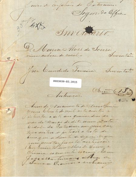 Inventario Jose Candido Ferreira pag 1 c Maria Alves de Souza - 1887 Patrocinio