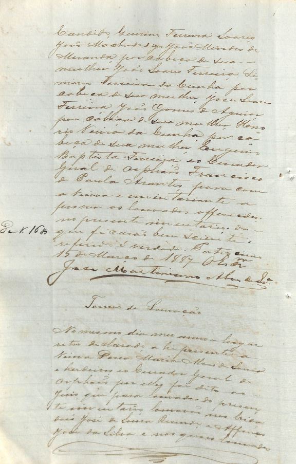Inventario Jose Candido Ferreira pag 8a Termo de louvacao Maria Alves de Souza - 1887 Patrocinio