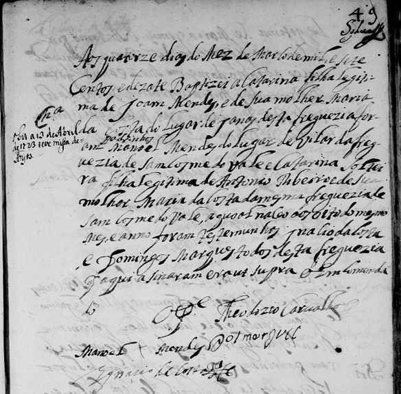 Bat e obito Catarina f. Joao Mendes e Maria da Costa Ribeiro 1717 Telhado Braga Portugal