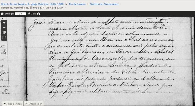 bat Jose de Vasconcellos f. Jose Ignacio de Vasconcellos e Isabel Henriqueta de Castro portugueses RJ 1856 Matriz de Santo Antonio