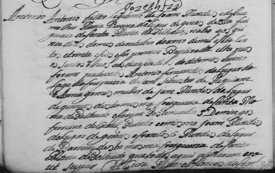 Batismo Antonio Mendes da Costa - Telhado 1736 primo do nosso Antonio Mendes Vale