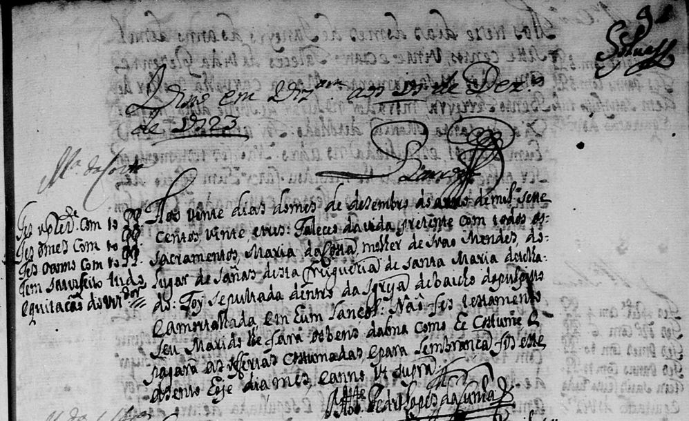 Obito Maria da Costa Ribeiro mae do nosso Antonio Mendes Valle 1723 Telhado Braga Portugal