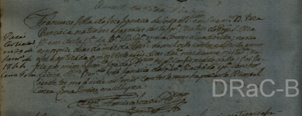 Bat. FRANCISCA f. Jose Ignacio de Souza Bittencourt e Rosa Francisca de Vasconcellos 1818