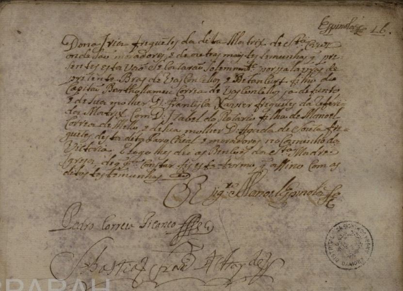 Cas Bras de Vasconcellos Bittencourt e Isabel Rosario Espinola - Guadalupe Graciosa 1742 part 2