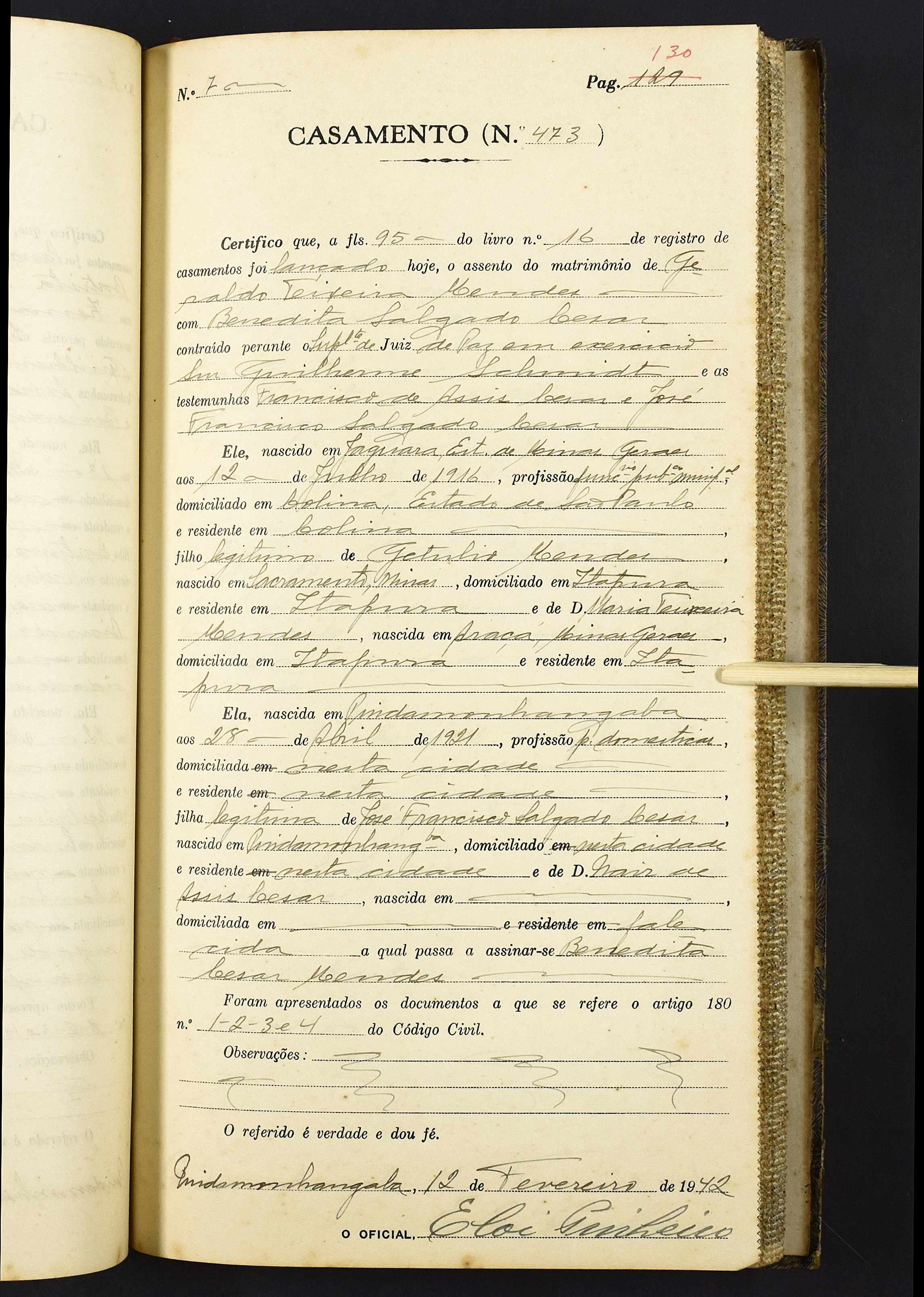 Cas Geraldo Teixeira Mendes Pindamonhangaba SP 1942