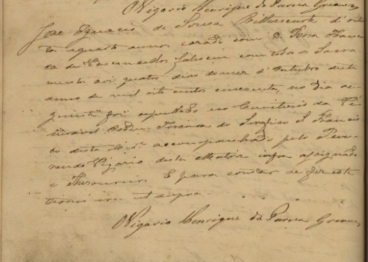 Obito Jose Ignacio de Souza Bittencourt em Horta Faial 4 Oct 1850