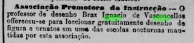 Art Bras Ignacio de Vasconcellos aulas gratuitas 9maio1886 Jornal do Commercio RJ
