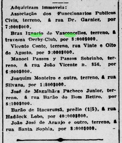 Art Bras Ignacio de Vasconcellos compra de terreno 9Jan1914 - Jornal do Commercio RJ