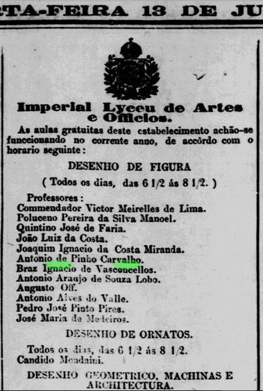 Art Bras Ignacio de Vasconcellos professor do Liceu de artes 18Jun1887 Jornal do Commercio capa RJ 1