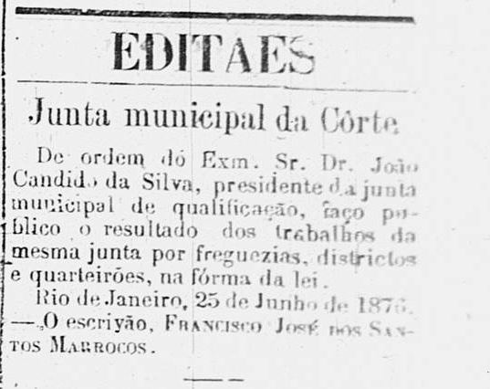 Art Joaquim Ignacio de Vasconcellos 16Jul1876 Diario do Rio de Janeiro inro da folha anterior 2