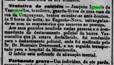 Art Joaquim Ignacio de Vasconcellos tentativa de suicidio 26Jun1885 Jornal do Commercio RJ