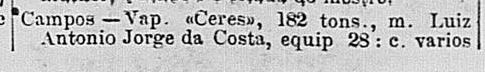 Art Jose Ignacio de vasconcellos Jr saido do Rio para Campos Correio Mercantio RJ 15Jul1868 A