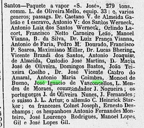 Art Jose Ignacio de Vasconcellos Saida do porto do Rio para santos brasileiro no 1 publicado 2Mar 1877 Diario do RJ