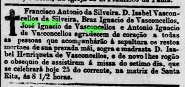 Art Obito Isabel Henriquetta de Vasocncellos 25 Nov 1874 Jornal do Commercio Rio nota de falecimento - principal