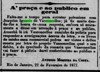 Art resposta a Joaquim Ignacio de Vasconcellos - Jornal do Commercio RJ 28 Feb 1877