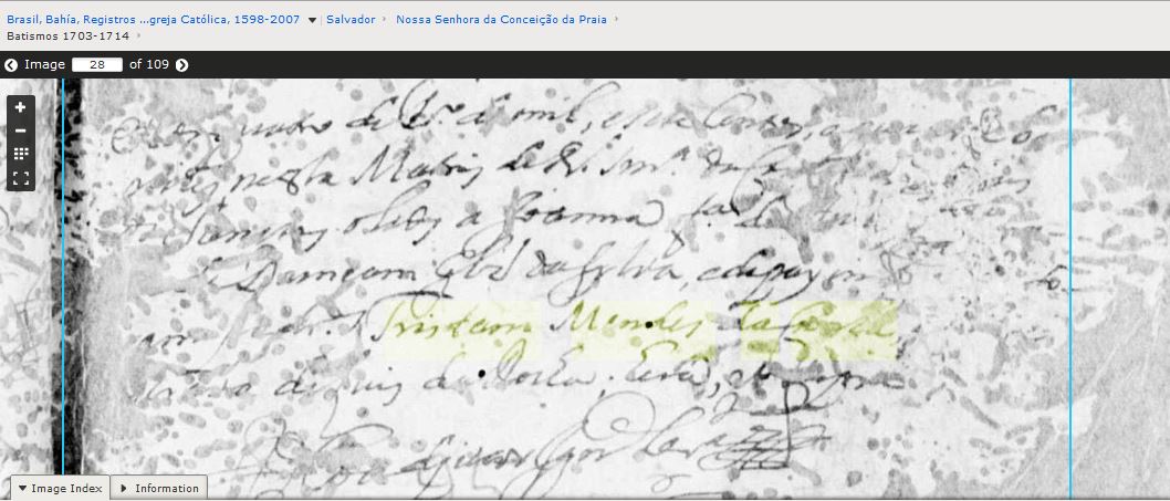 Bat Joana afilhada de Tristao Mendes da Cunha - 1714 Salvador Bahia Brasil