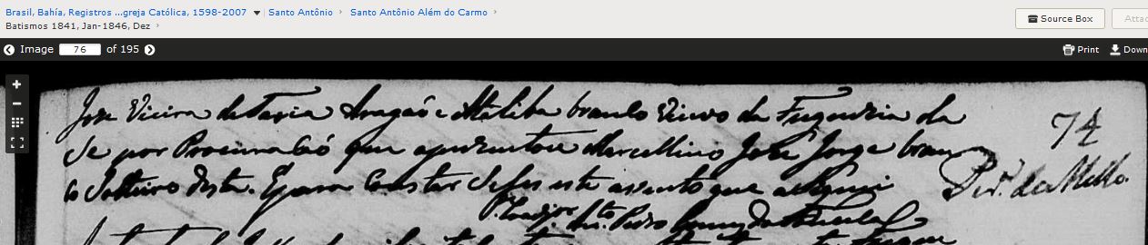 Bat Joao filho Jose Ignacio de Vasconcellos 1846 e Clara MAria da Silva em Santo Antonio Bahia B close