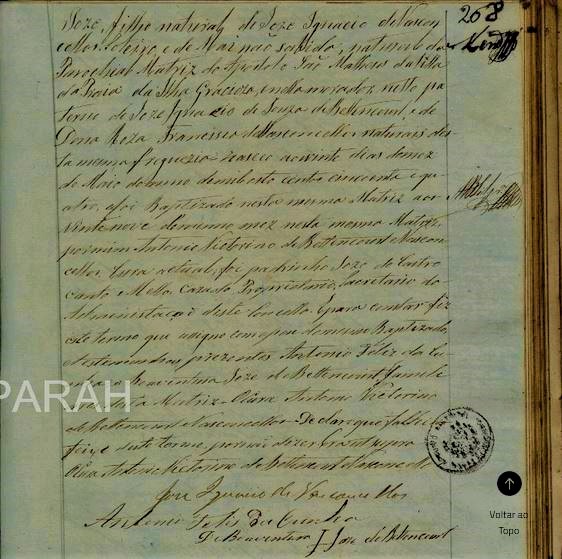 Bat Jose de Vasconcellos f. Jose Ignacio de Vasconcellos e mae nao declarada em S. Matheus Faial acores 20 Maio 1854