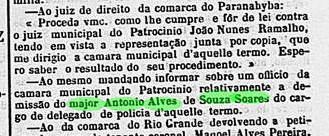 Art 6Feb1867 acao contra juiz Joao Nunes Ramalho e oficio sobre a demissao do Major Antonio Alves de Souza Soares