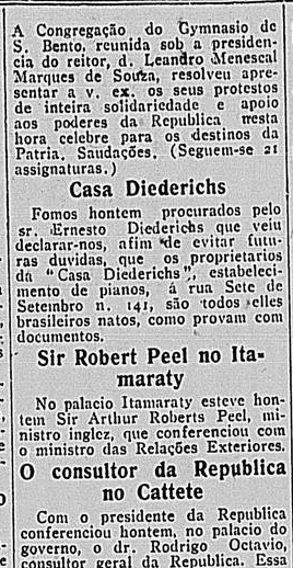 Art Bras de Ignacio de Vasconcellos e reitor Menescal solidariedade Presidente 1GM - B Correio da Manha 1917 Nov 6