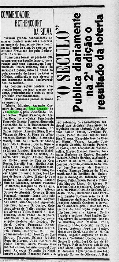 Art Bras Ignacio de Vasconcellos enterro do Findador do Liceu de Arte Comendador Bittencout da Silva - O Seculo 14 Sep 1911