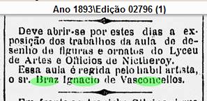 Art Bras Ignacio de Vasconcellos exposicao de alunos - 11 Mar 1893 Diario de Noticias RJ