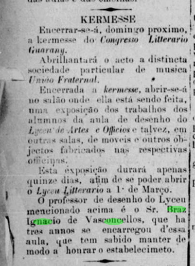 Art Bras Ignacio de Vasconcellos liceu exposicao liderada a 3 anos 3 Feb 1893 O Fluminense RJ