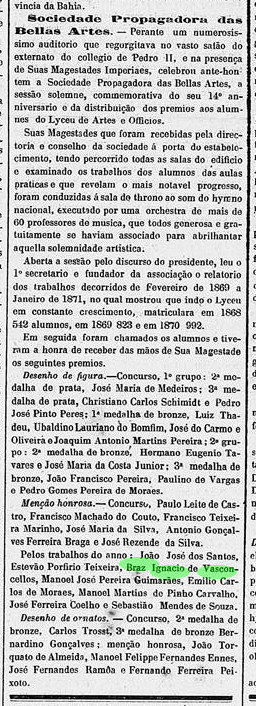 Art Bras Ignacio de Vasconcellos mencao honrosa do Liceu A 19 Feb 1871 Diario do RJ