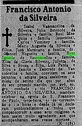 Art Bras Ignacio de vasconcellos morte cunhado Francisco Antonio da Silveira Correio da manha RJ 30 May 2021