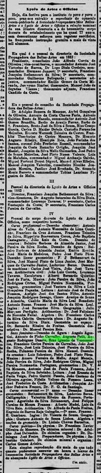 Art Bras Ignacio de vasconcellos na publicacao comemorativa do Liceu de Artes e Oficis - Jornal do Cormmercio 4 Sep 1883 RJ