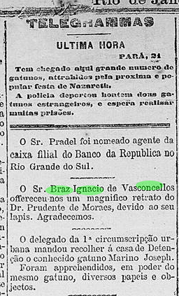 Art Bras Ignacio de Vasconcellos retrato de Dr. Prudente de Moraes oferido - Jornal Noticias RJ 22 Oct 1894