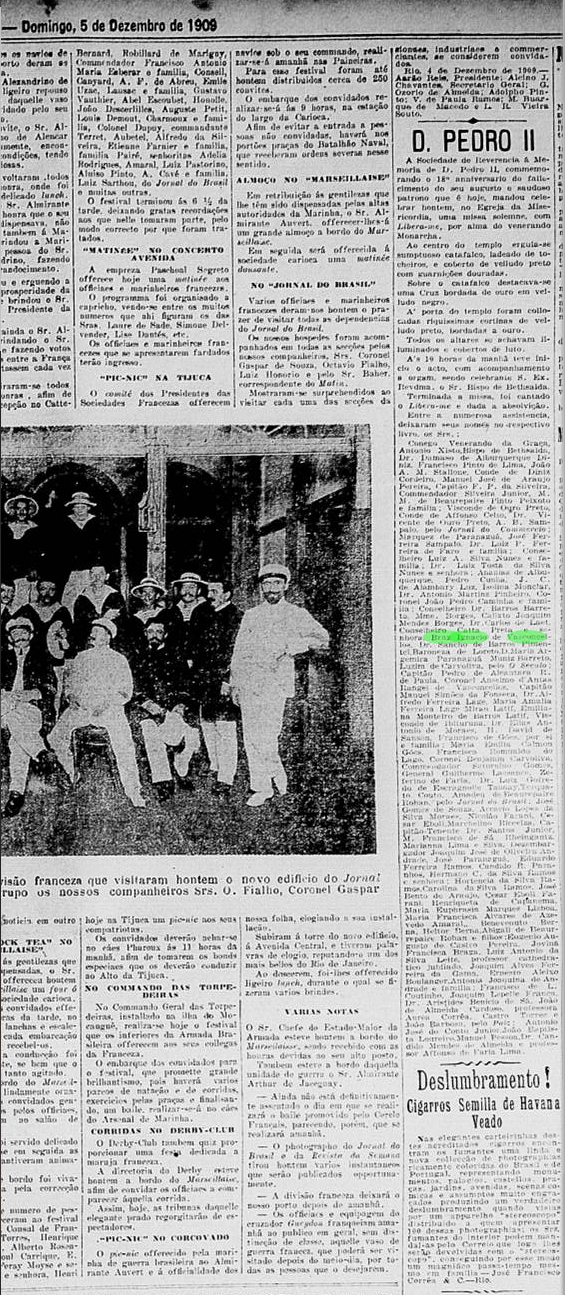 Art Bras Ignacio de Vasconcellos Solenidade 18o aniversario de morte de Dom Pedro II - Jornal do Brasil com fotos 5 Dec 1909 RJ