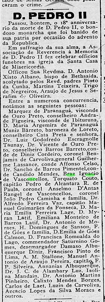 Art Bras Ignacio de vasconcellos solenidade pelo 18o aniversario de morte de Dom Pedro II Art 5 Dec 1909