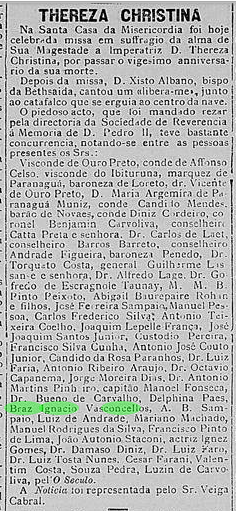 Art Ignacio de Vasconcellos Solenidade 20o aniversario de morte da Imperatirz Thereza Christina A Noticia 29 Dec 1909