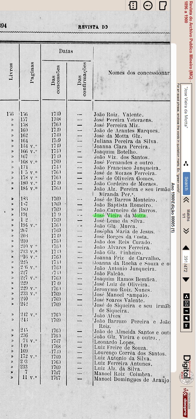 Art Jose Vieira da Motta data de concesao de terra 1769 Revista do Arquivo Publico Mineiro 1900
