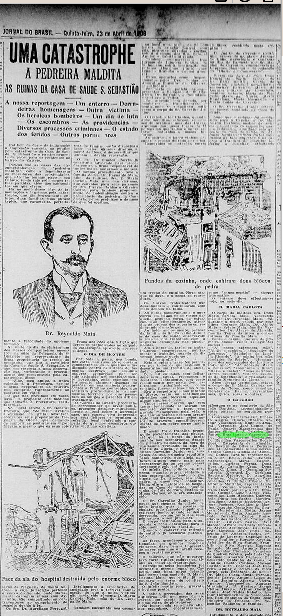 Bras Ignacio de Vasconcellos enterro Carlota Maia casa de saude desabamento ilustracao A 23 Apr 1908 Jornal do Brasil