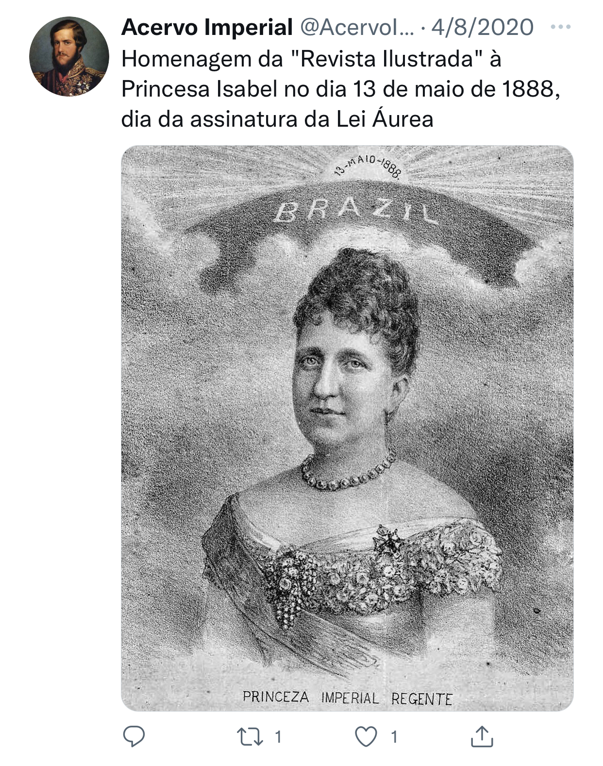 Twitter Princesa Isabel desenho 1888 Revista Ilustrada - Acervo Imperial