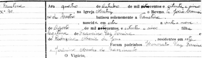 Image 3 Gabriel Vieira Registro de Batismo de Faustina. Grafia Reduzina