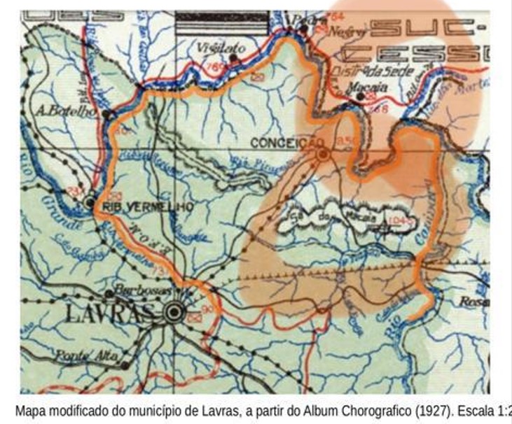 Mapa de Lavras com fazenda Macaia do Capitao Pedro da Silva de Miranda - residencia da Vania 2022