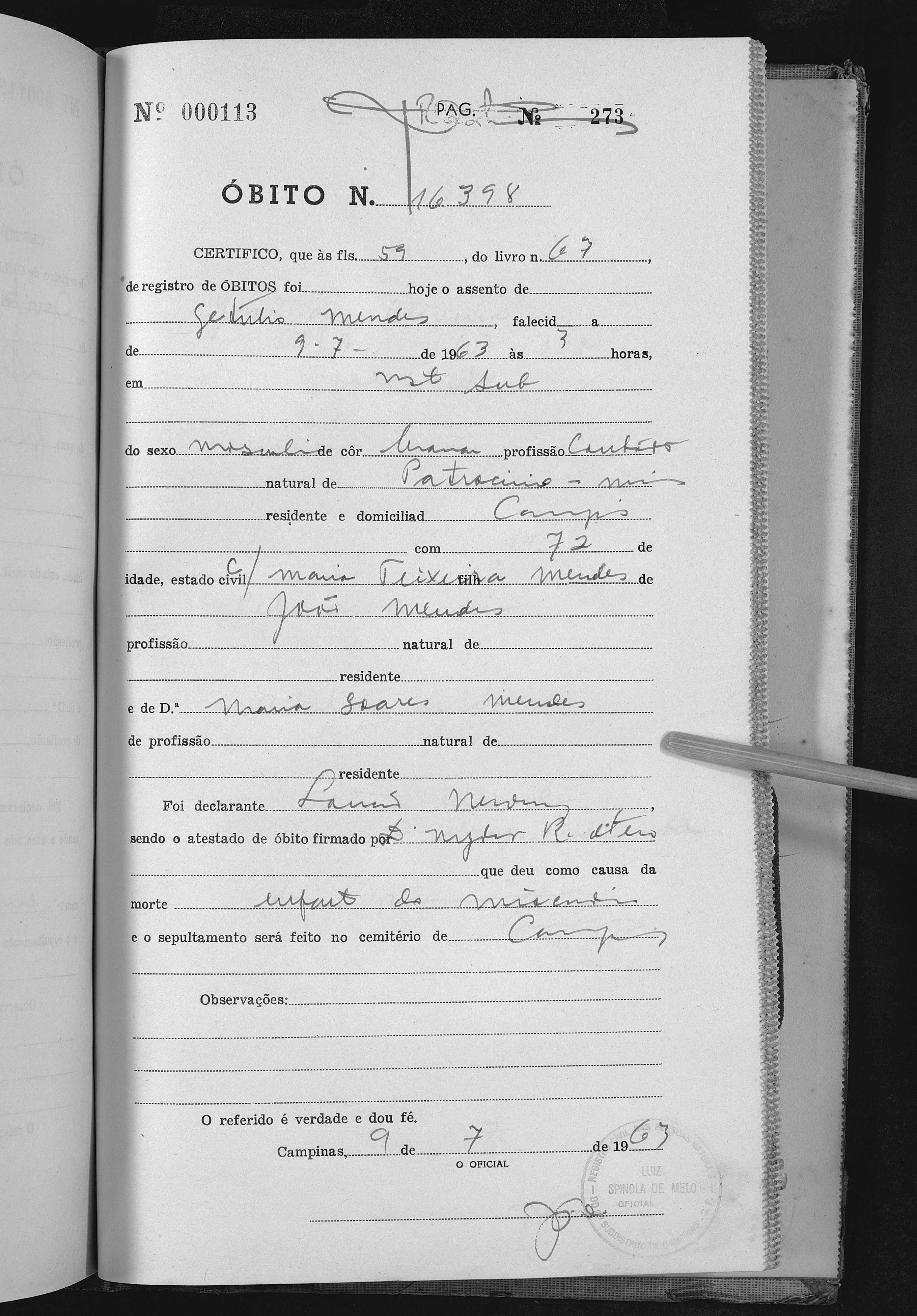 Obito Getulio Mendes 9 Jul 1963