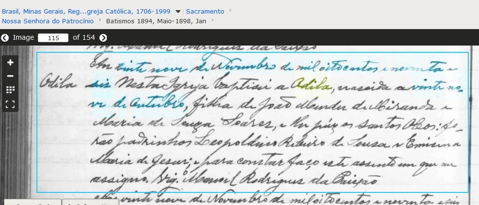 Bat Odila Mendes irma do Getulio Mendes 29 Oct 1896 Sacramento MG