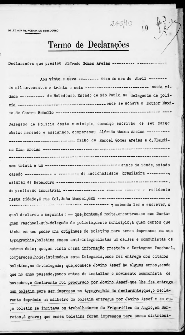 Alfredo Gomes Areas 1837 processo comunista pag 11 declaracao